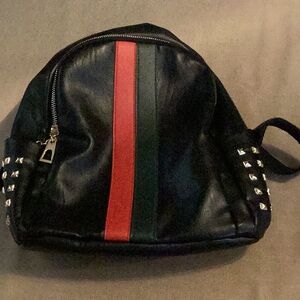 Black Backpack with Red and Green Stripe